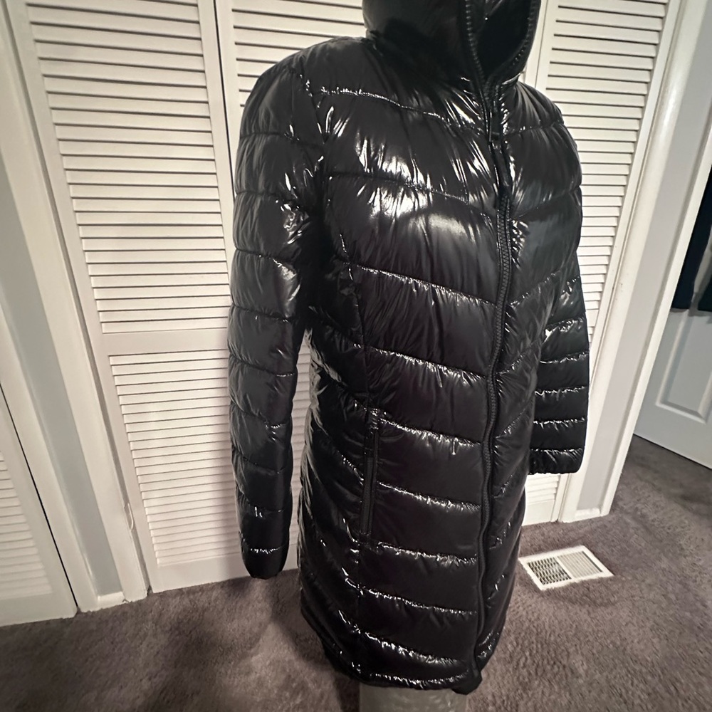Calvin Klein Shiny Black Puffer Jacket with removable hood